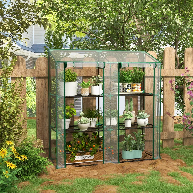 Outsunny Mini Lean-To Green House with 3 Tier Shelves, 151x143x46(cm), Clear