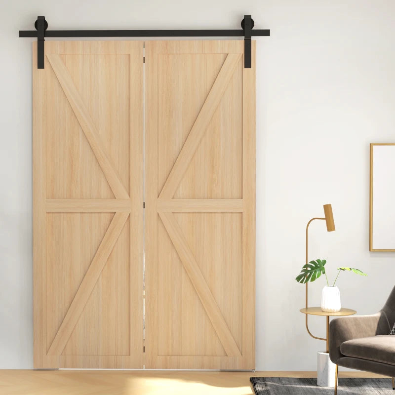 Homcom 5ft Heavy Duty Bi-Folding Sliding Barn Door Hardware Kit, 2 Doors, Black