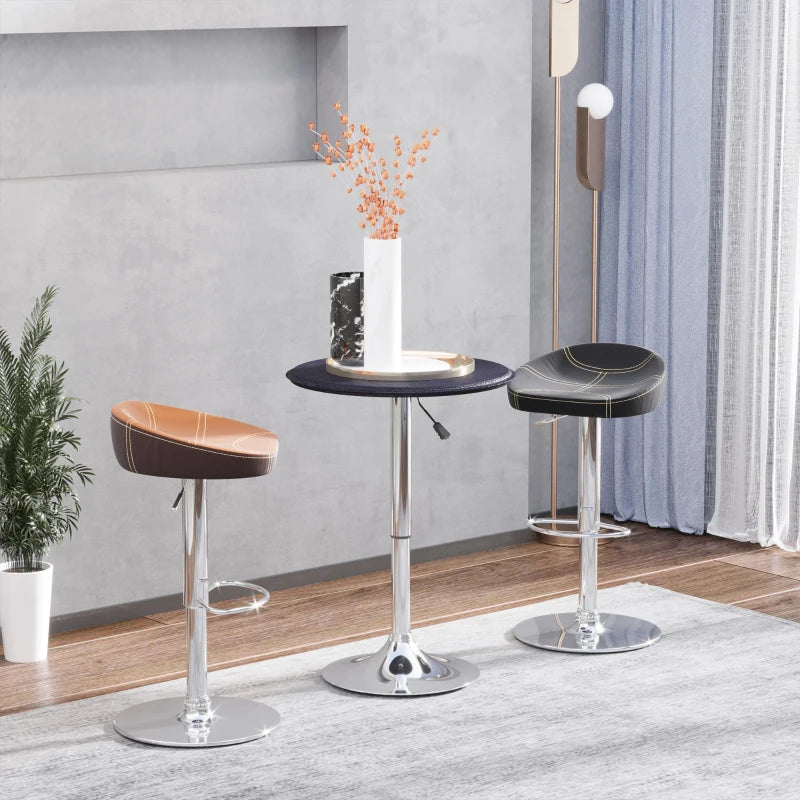 HOMCOM Adjustable Round Bistro Bar Table with PVC Leather Steel Base Desk, Black