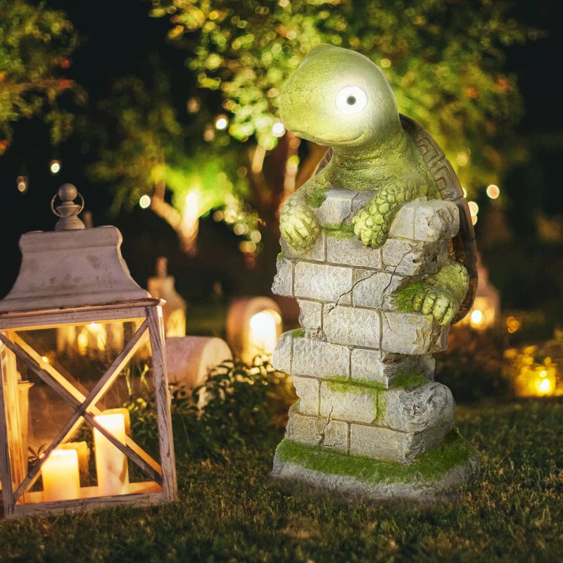 Outsunny Vivid Tortoise Art Sculpture with Solar LED Light, Colorful Garden Statue