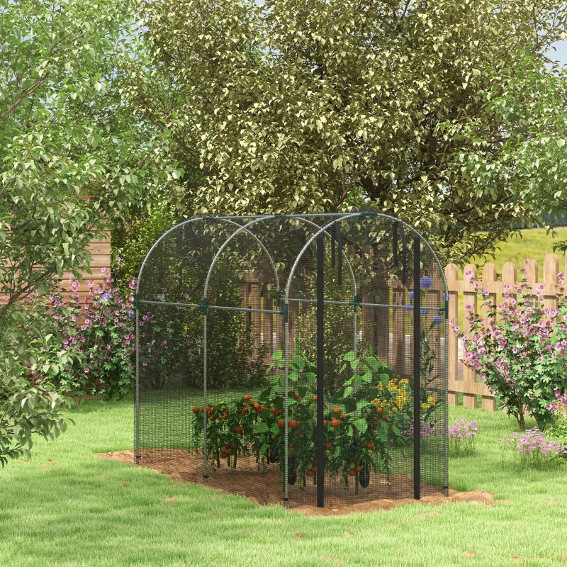 Outsunny Galvanised Fruit Cage, Plant Tent with Zipped Door, 1.2x2.4x1.9 m, Black