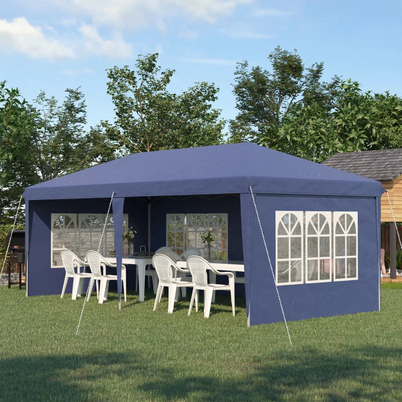 Outsunny 3m x 6m Pop Up Gazebo Marquee Party Tent with Sidewalls and Storage Bag, Blue