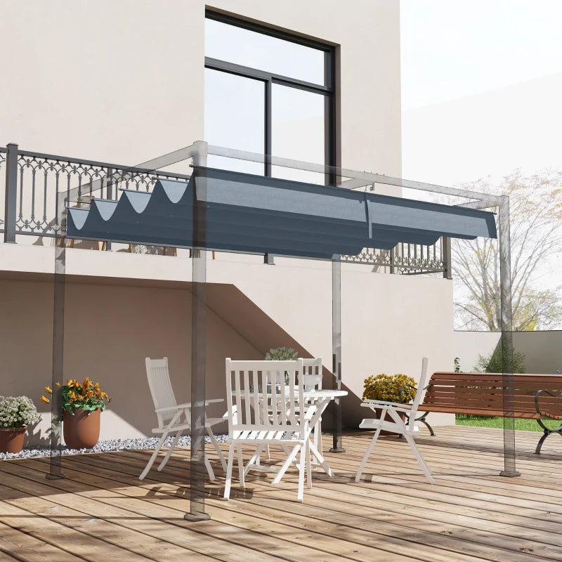 Outsunny Pergola Roof Retractable Sun Shade Cover for 2.85x2m Pergola, Dark Grey
