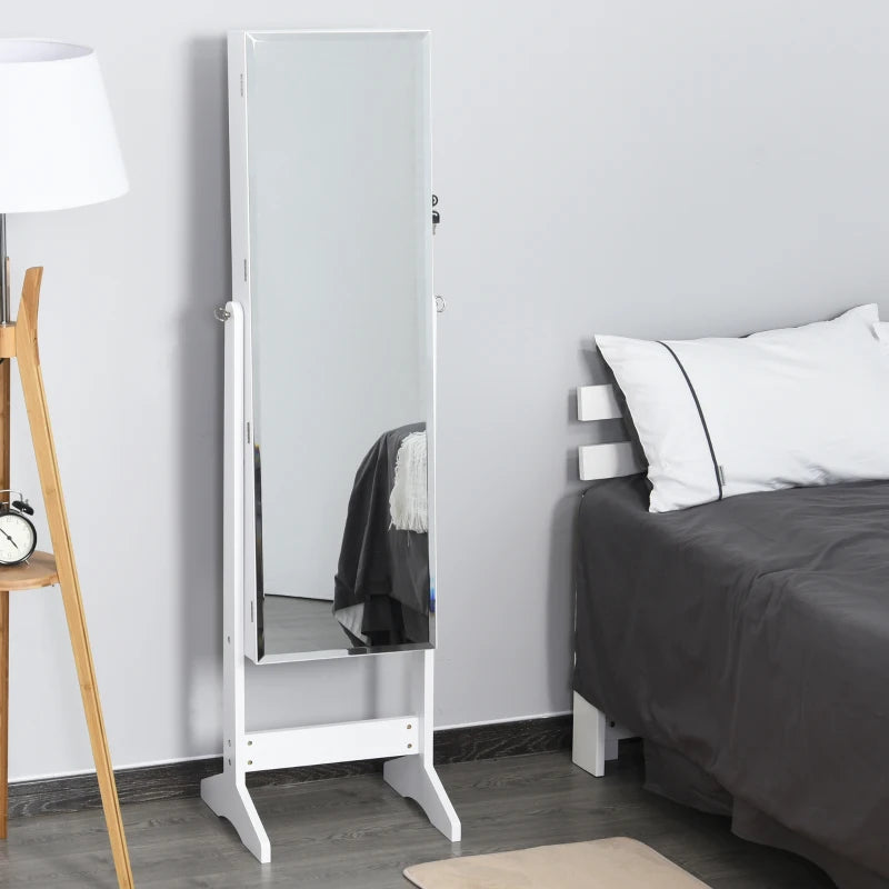 HOMCOM Jewelry Cabinet Standing Mirror Full Length Makeup Lockable Storage, White