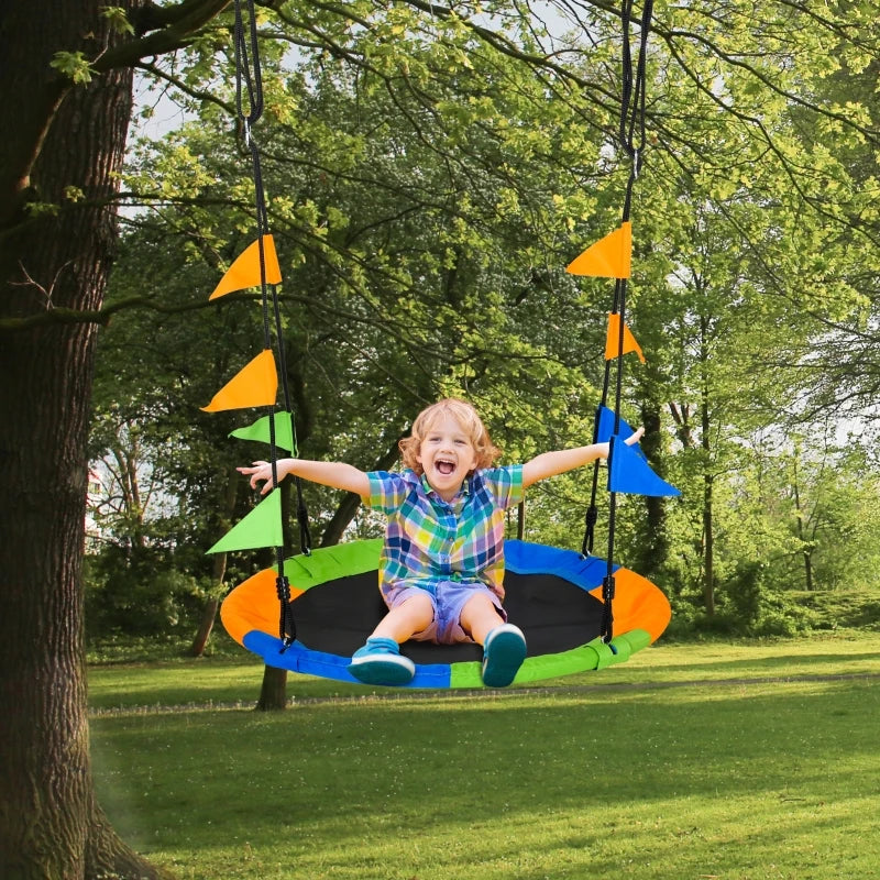 Outsunny Swing Seat Saucer Tree For Kids 40In/100cm Adjustable Rope, Multi-Color