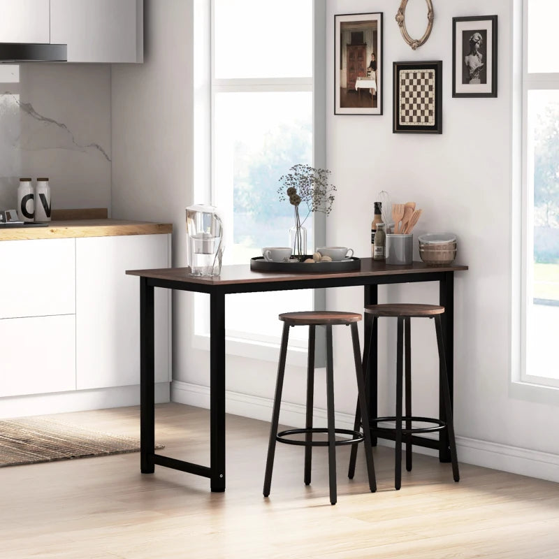 HOMCOM Set of 2 Bar Stools with Sturdy Steel Frame, 65cm High Seat, Rustic Brown