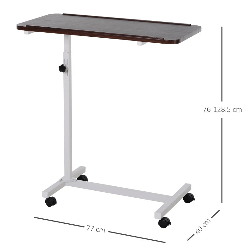 HOMCOM Height Adjustable Overbed Table with Wheels, C Shaped Laptop Desk, Portable Bedside Table, Brown
