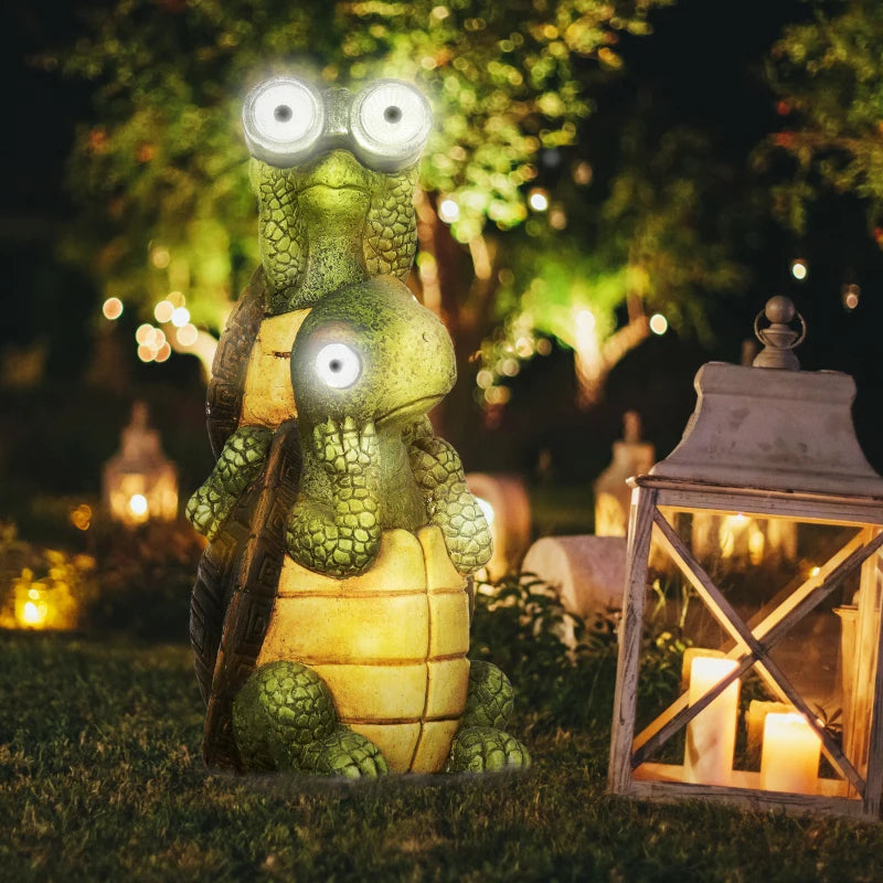 Outsunny Vivid 2 Tortoises Garden Statue with Solar LED Light, Ornament Art Sculpture