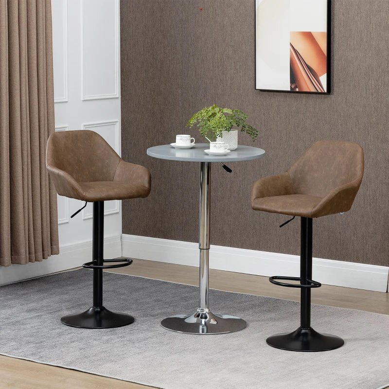 HOMCOM Set of 2 Swivel PU Leather and Steel Base Bar Stools with Footrest & Backrest, Dark Brown