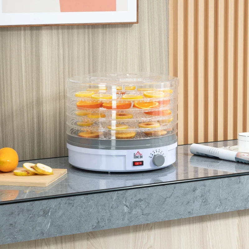 HOMCOM 5 Tier Food Dehydrator with Temperature Control for Drying Fruit, Meat, White