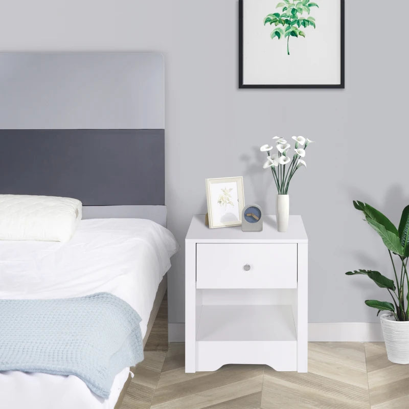 HOMCOM Modern Bedside Table, Nightstand with Drawer Shelf for Living room. White