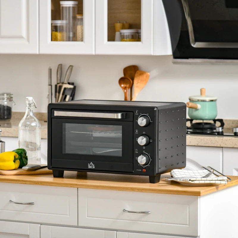 HOMCOM 21L Mini Oven, with Adjustable Temperature, Timer, Tray and Rack, 1400W, Black
