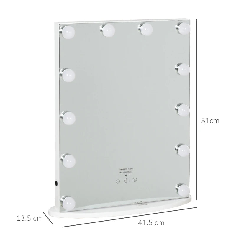 HOMCOM Hollywood Mirror with Lights for Makeup, with 12 Dimmable LED Bulbs, White
