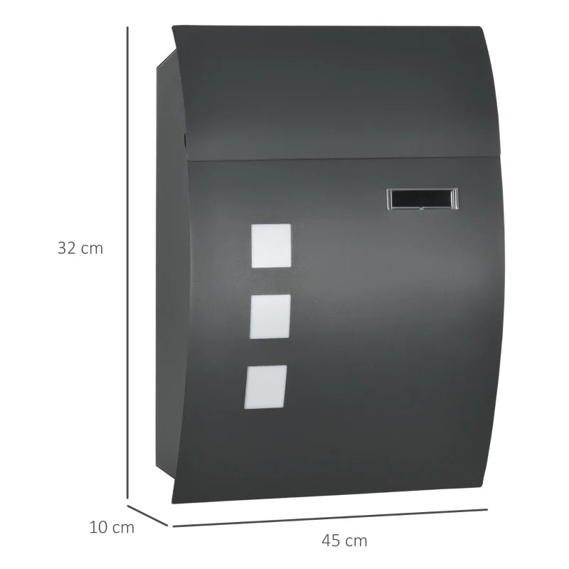 HOMCOM Modern Wall Mounted Letter Box with 2 Keys and Nameplate, Anthracite Grey