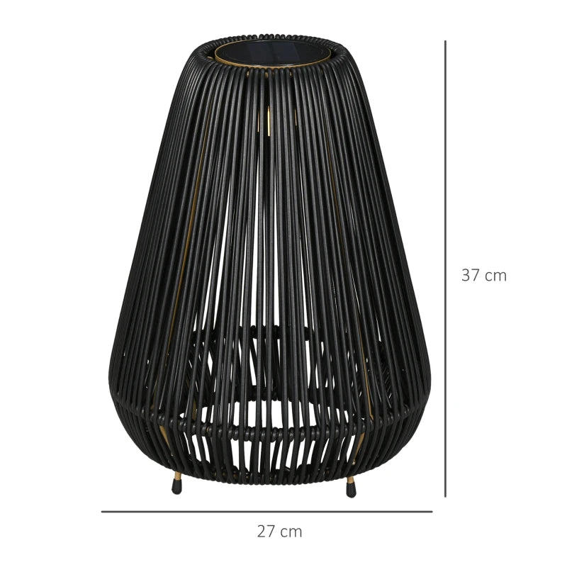 Outsunny Three-Level Solar Powered Rattan Wicker Lamp with Accessories, Black