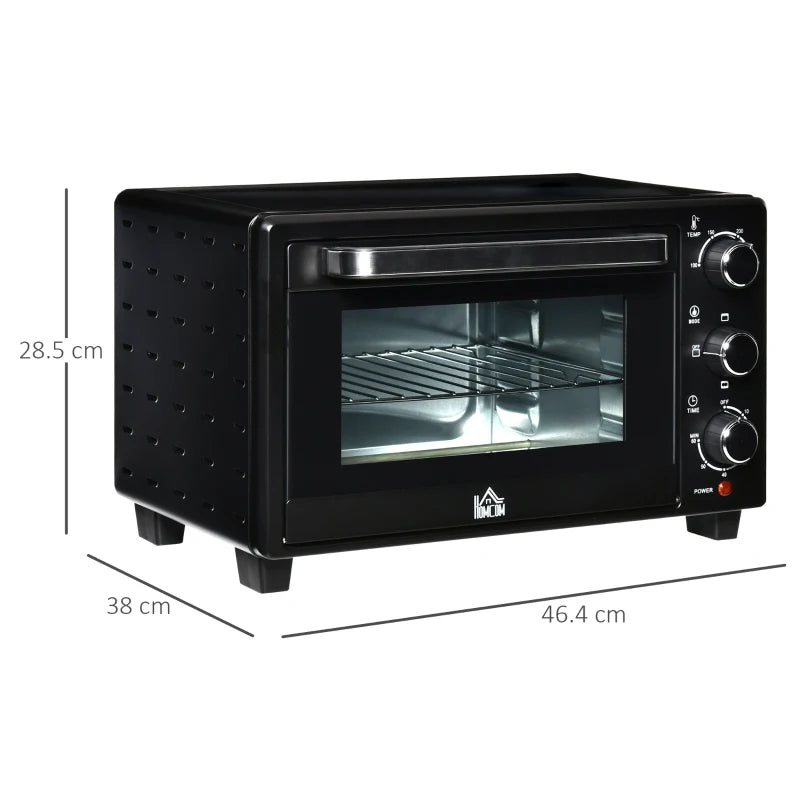 HOMCOM 21L Mini Oven, with Adjustable Temperature, Timer, Tray and Rack, 1400W, Black