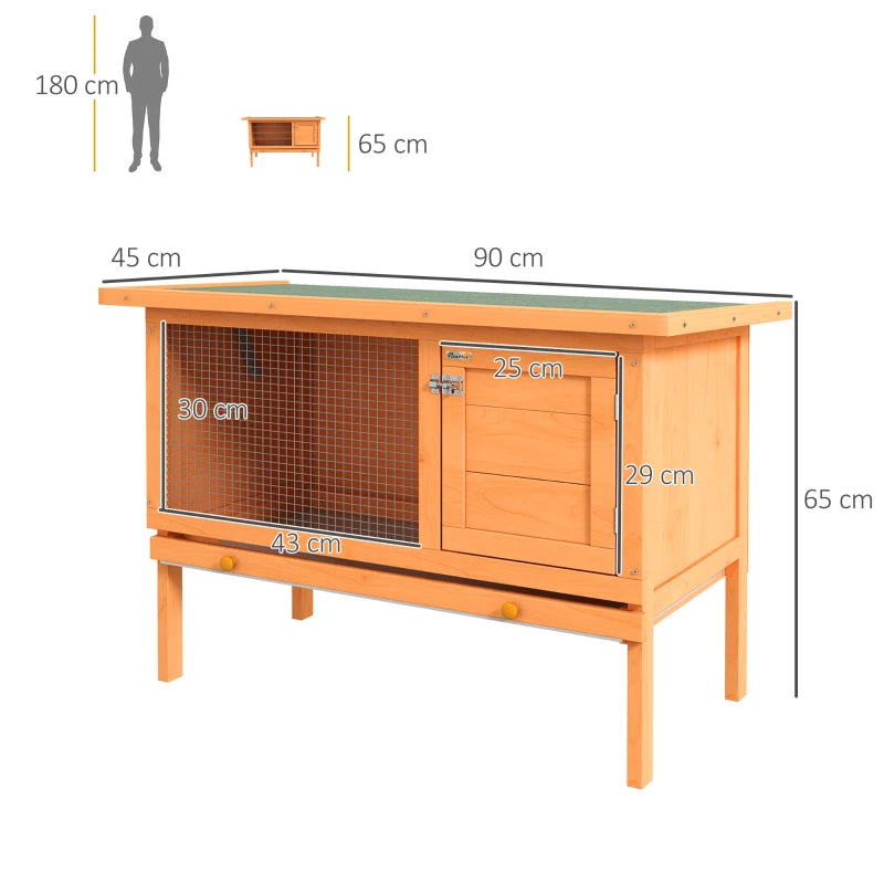PawHut Rabbit Hutch Guinea Pig Hutch Bunny Cage Shelter Outdoor, 90 x 45 x 65cm