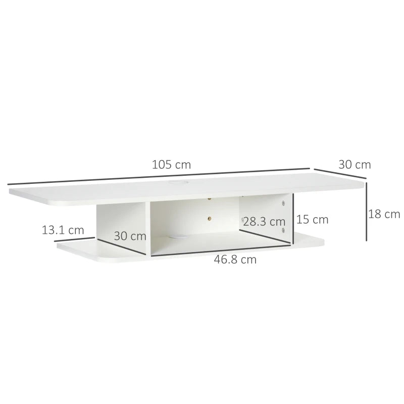 HOMCOM Floating TV Unit Stand, Wall Mounted Media Console with Storage Shelf, White
