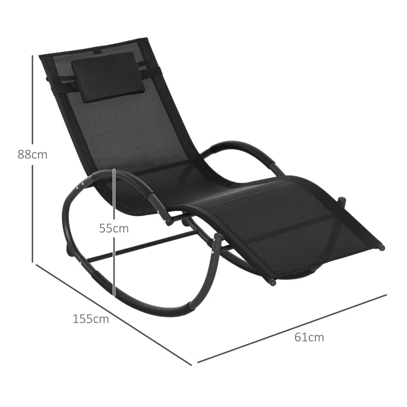 Outsunny Steel Frame Rocking Lounger Zero Gravity Rocker Chair with Pillow, Black