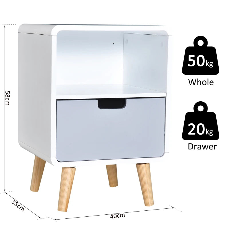 HOMCOM Wooden Bedside Table Nightstand With Drawer Wood Lamp Desk Storage, Nordic Style