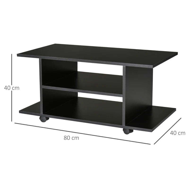 HOMCOM Moveable Modern TV Cabinet Stand Storage Shelves Table Bookshelves, Black