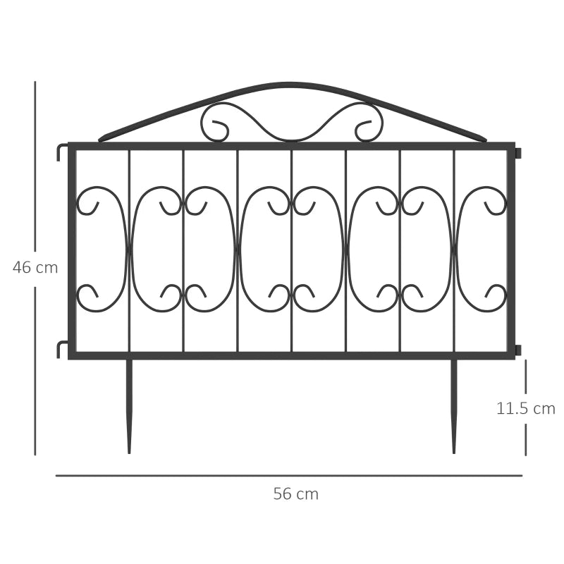 Outsunny 4 Pcs Metal Decorative Garden Picket Fencing Panels Outdoor Patio, Black