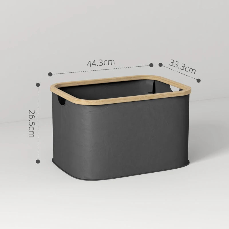 HOMCOM 36L Foldable Laundry Basket, with Bamboo Top, Black
