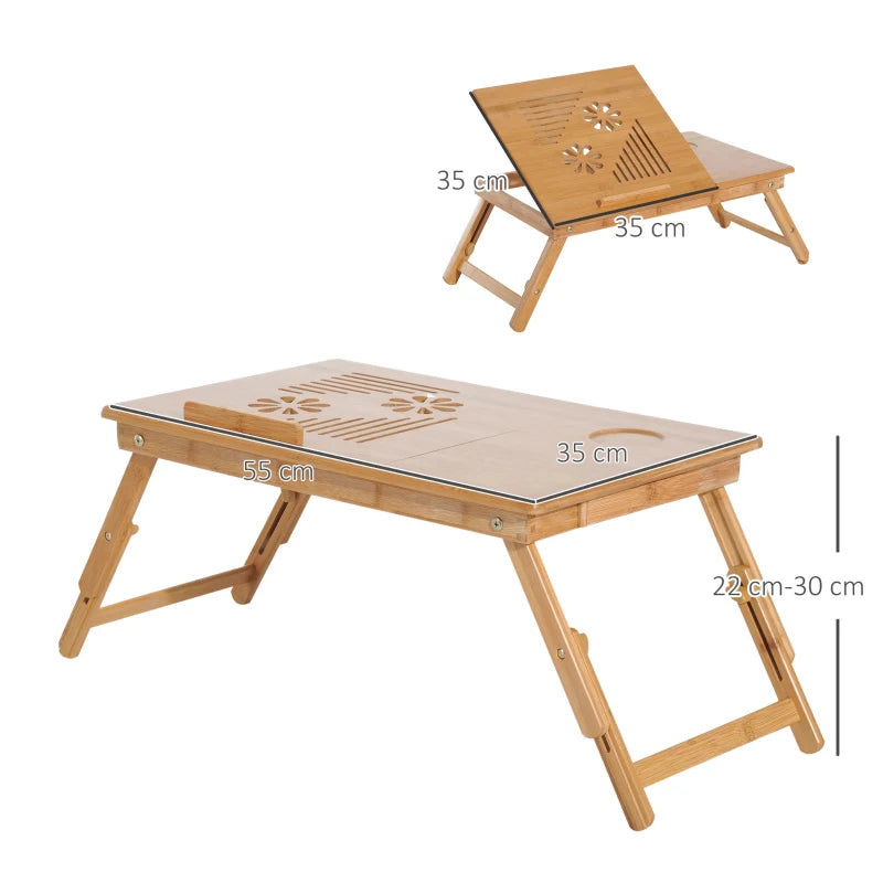 HOMCOM Portable Laptop Desk Notebook Tray, Bed Table with Drawer Adjustable & Foldable