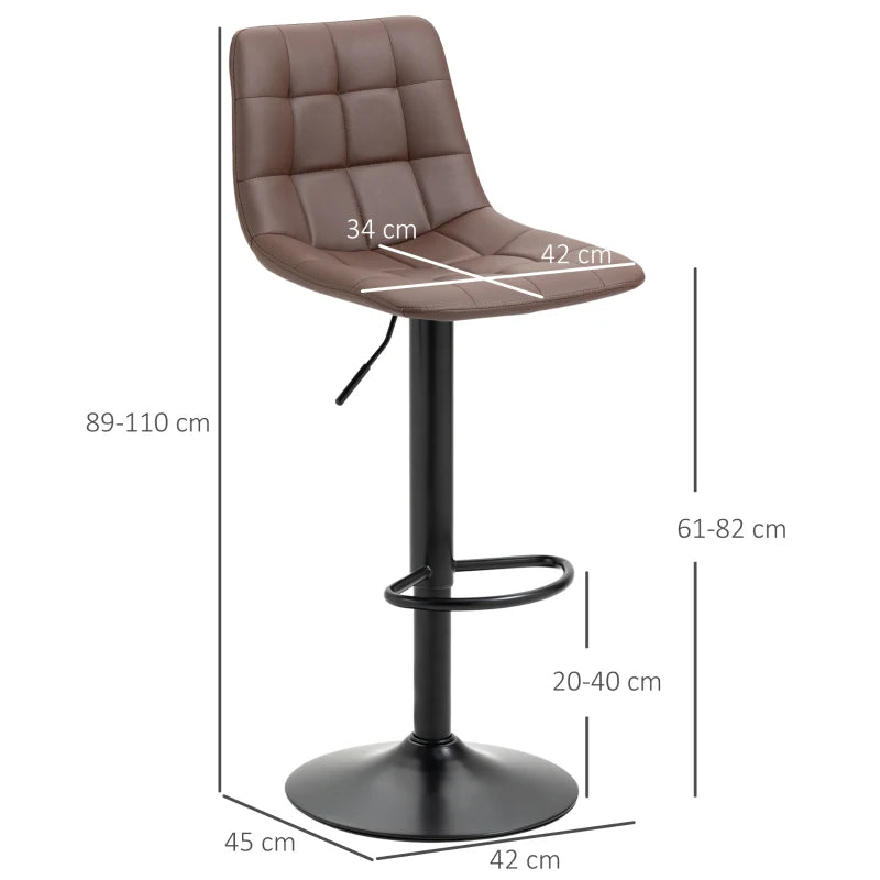 HOMCOM Set of 2 Swivel PU Leather Upholstered Barstools, with Tufted Seat and Back, Brown
