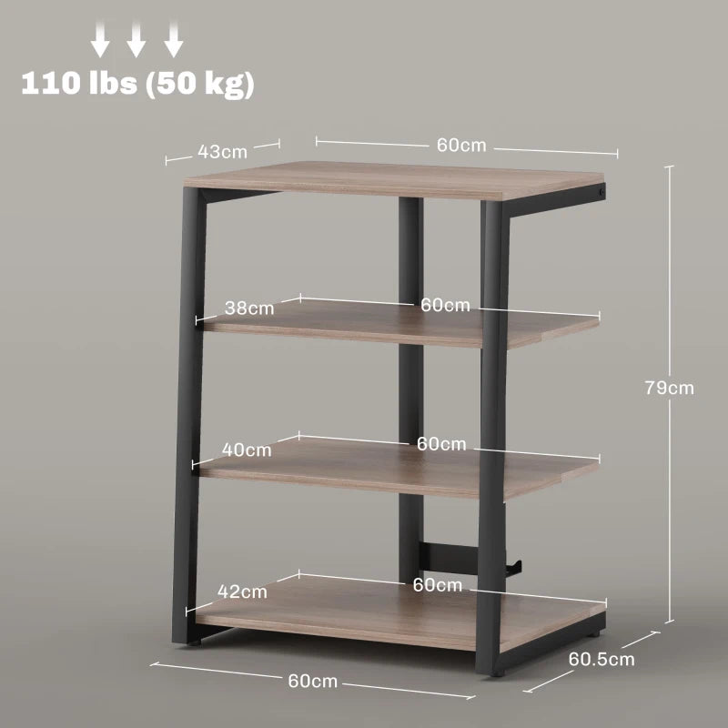 HOMCOM Adjustable HiFi Rack Stand with Four Storage Melamine Coated Shelves, Grey