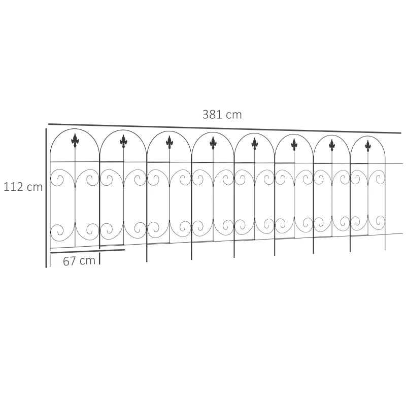 Outsunny Decorative Garden Fencing, 8PCs 44in x 12.5ft, Rustproof Border Edging, Black