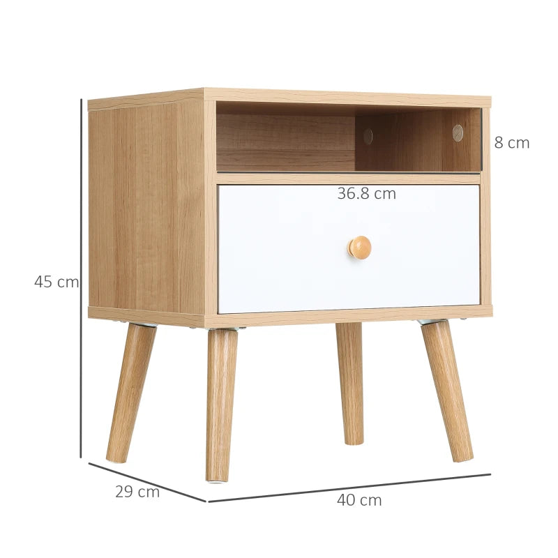 HOMCOM Bedside Table with Drawer & Shelf, Modern Nightstand End Table, Natural