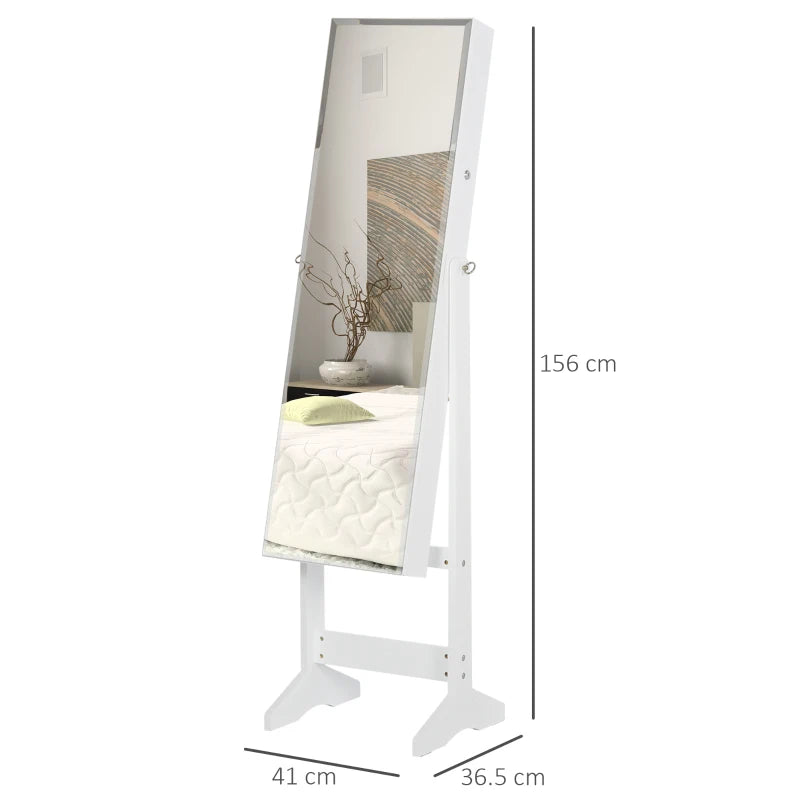 HOMCOM Jewelry Cabinet Standing Mirror Full Length Makeup Lockable Storage, White