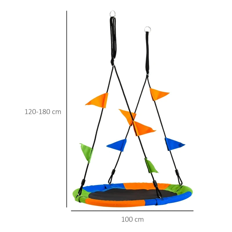 Outsunny Swing Seat Saucer Tree For Kids 40In/100cm Adjustable Rope, Multi-Color