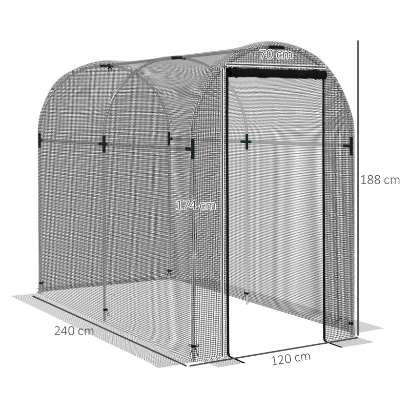Outsunny Galvanised Fruit Cage, Plant Tent with Zipped Door, 1.2x2.4x1.9 m, Black