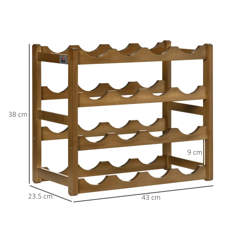 HOMCOM Countertop Free Standing Bamboo Wine Rack with 16 Bottles Holder,Brown