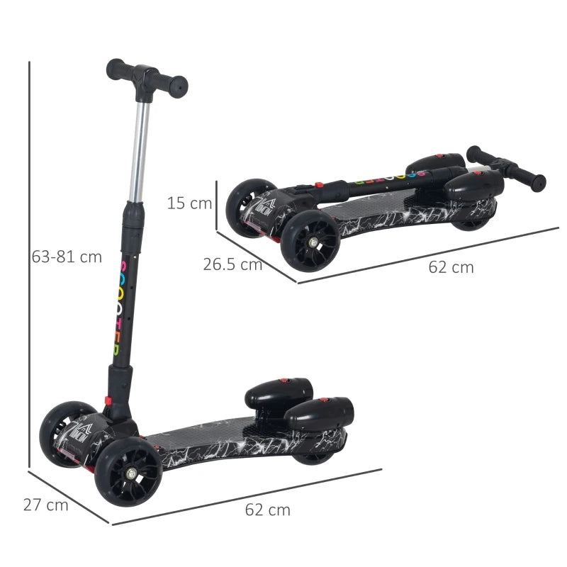 HOMCOM Kids 3 Wheel Plastic Scooter Adjustable Height with Engine-Look Spray, Black