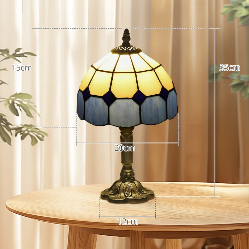 HOMCOM Handmade Stained Glass Table Lamp, Antique Bedside Decorative Night Light, Blue