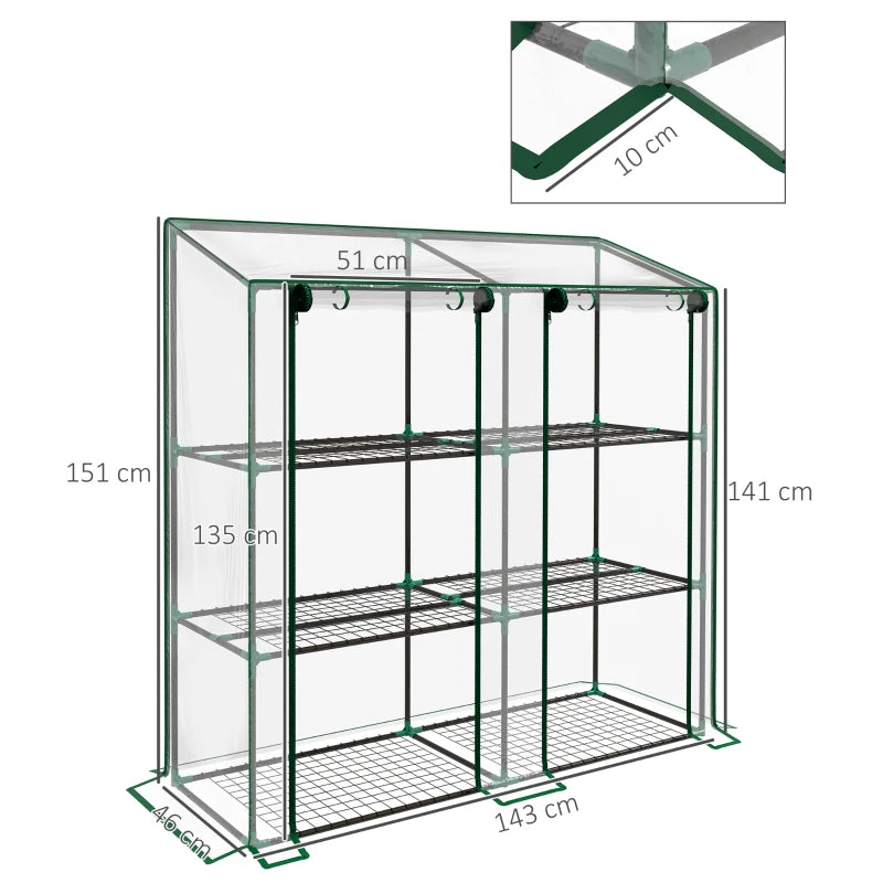 Outsunny Mini Lean-To Green House with 3 Tier Shelves, 151x143x46(cm), Clear