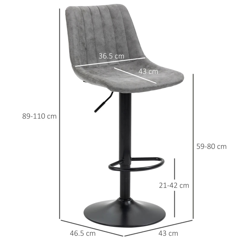 HOMCOM Set of 2 Adjustable Height Barstools, Swivel Dining Chairs 360°, Grey