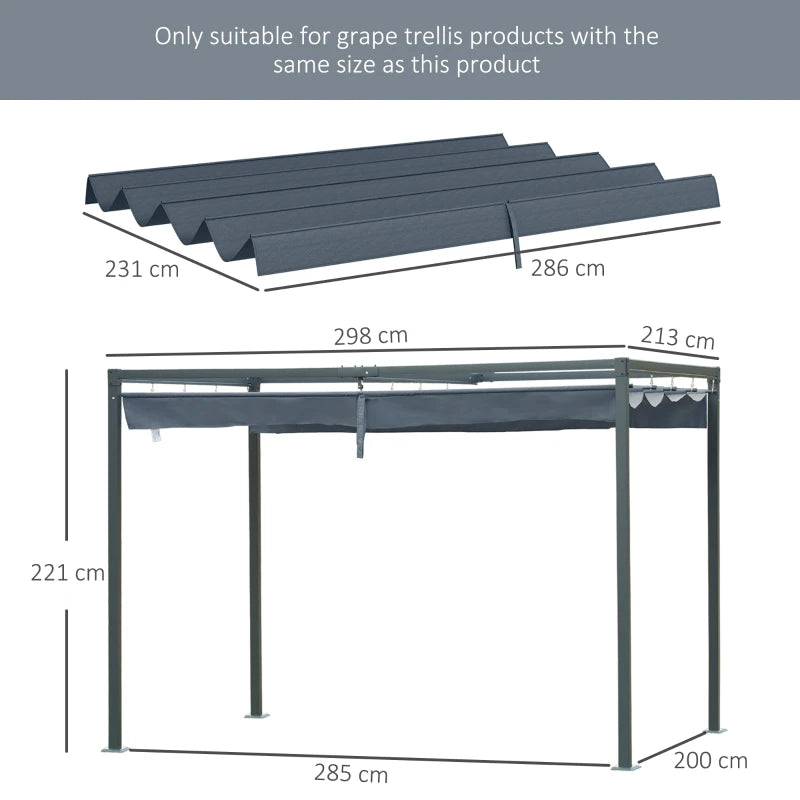 Outsunny Pergola Roof Retractable Sun Shade Cover for 2.85x2m Pergola, Dark Grey