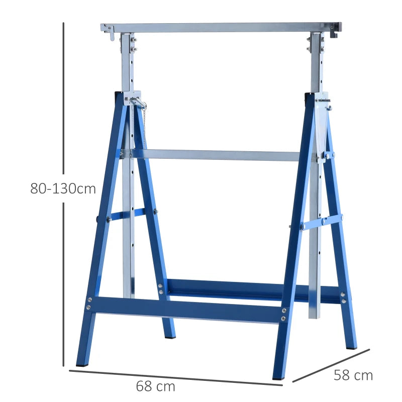 HOMCOM Set of 2 Telescopic Builders Trestle DIY Steel Folding Work Bench, Blue