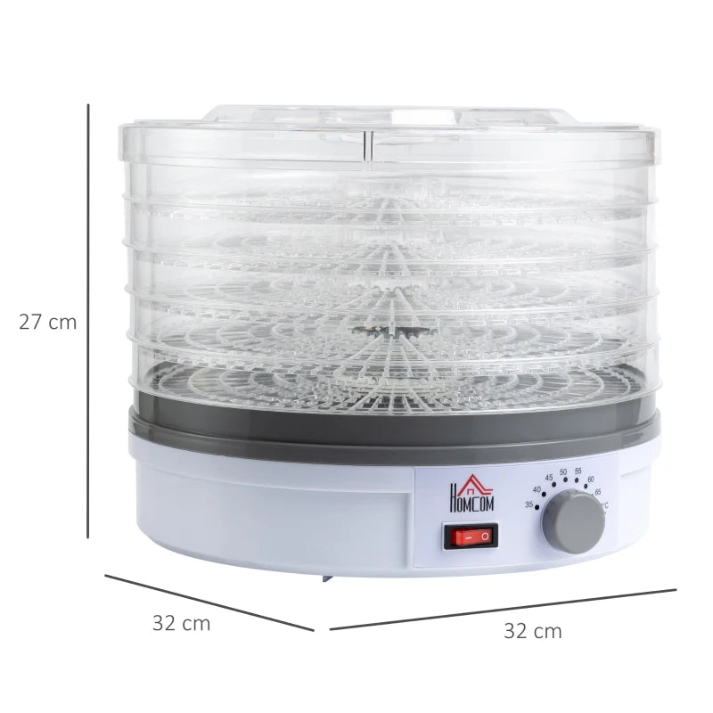 HOMCOM 5 Tier Food Dehydrator with Temperature Control for Drying Fruit, Meat, White