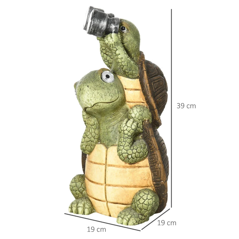 Outsunny Vivid 2 Tortoises Garden Statue with Solar LED Light, Ornament Art Sculpture