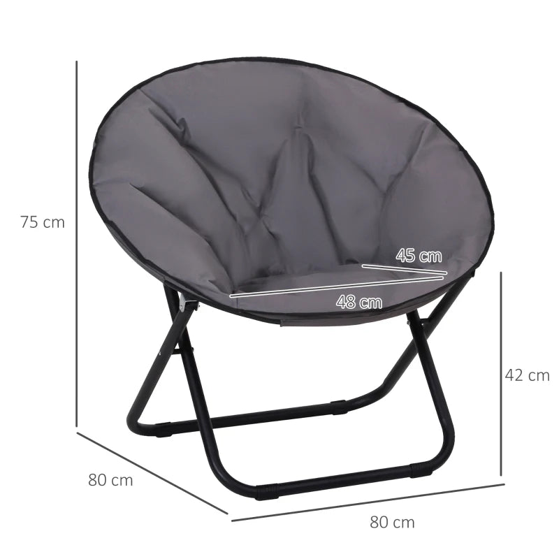 Outsunny Outdoor Folding Padded Saucer Moon Chair Round Seat, 80x80x75 cm, Grey
