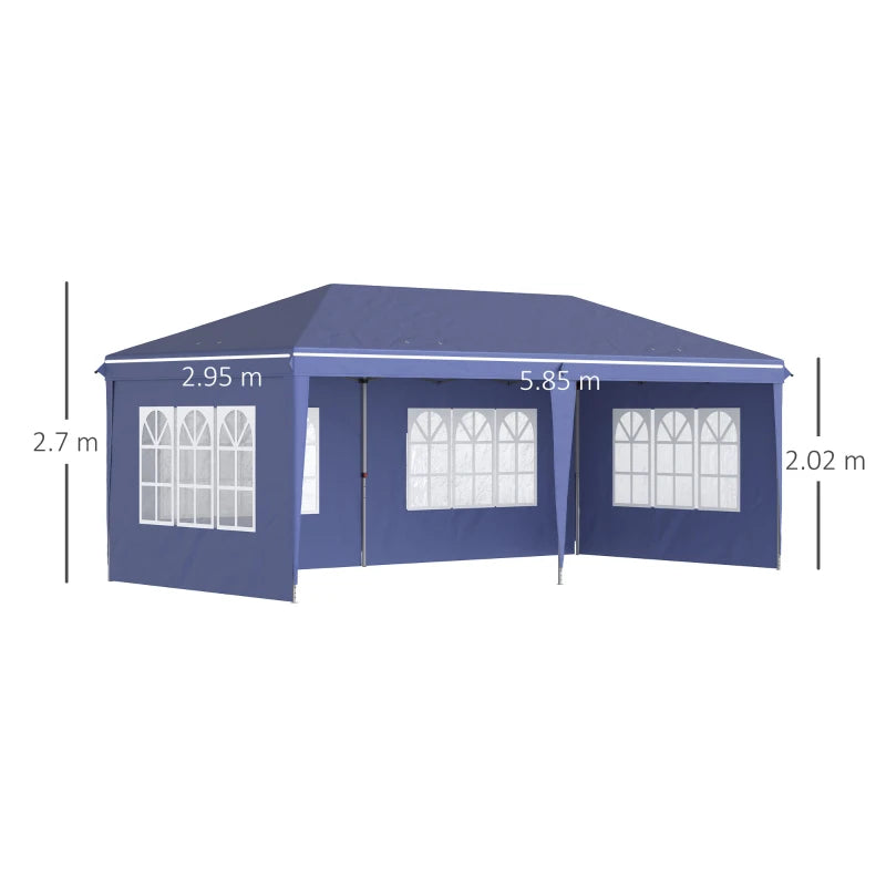 Outsunny 3m x 6m Pop Up Gazebo Marquee Party Tent with Sidewalls and Storage Bag, Blue