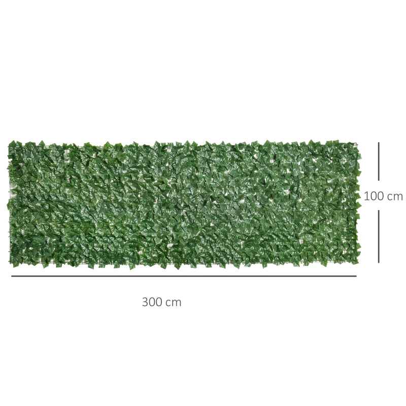 Outsunny 3M x 1M One-Piece Artificial Leaf Hedge Screen Privacy Fence Panel, Dark Green