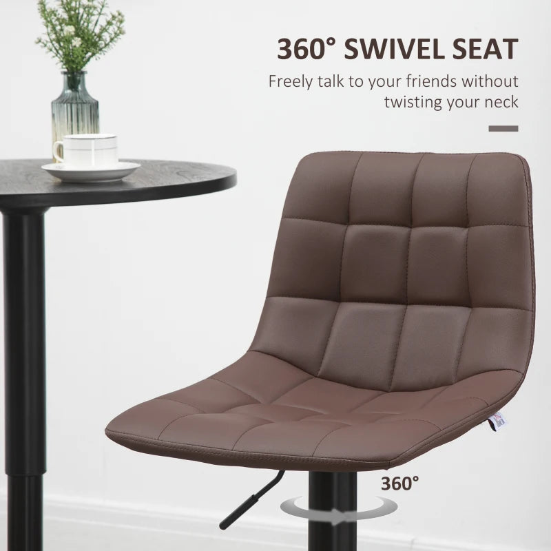 HOMCOM Set of 2 Swivel PU Leather Upholstered Barstools, with Tufted Seat and Back, Brown