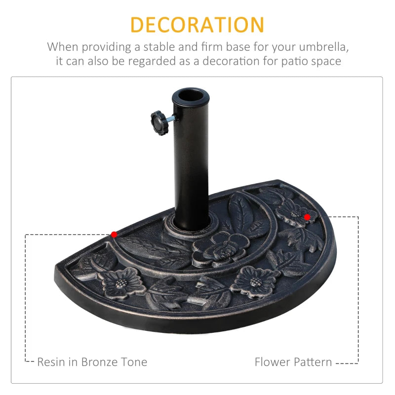 Outsunny 9kg Half Round Parasol Base, Umbrella Stand Garden Outdoor Accessories