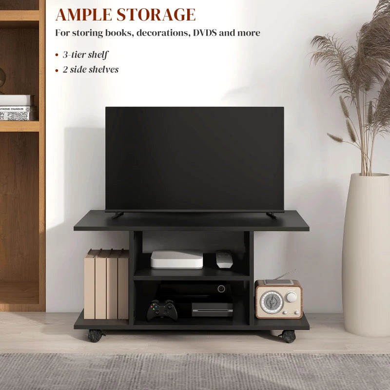 HOMCOM Moveable Modern TV Cabinet Stand Storage Shelves Table Bookshelves, Black